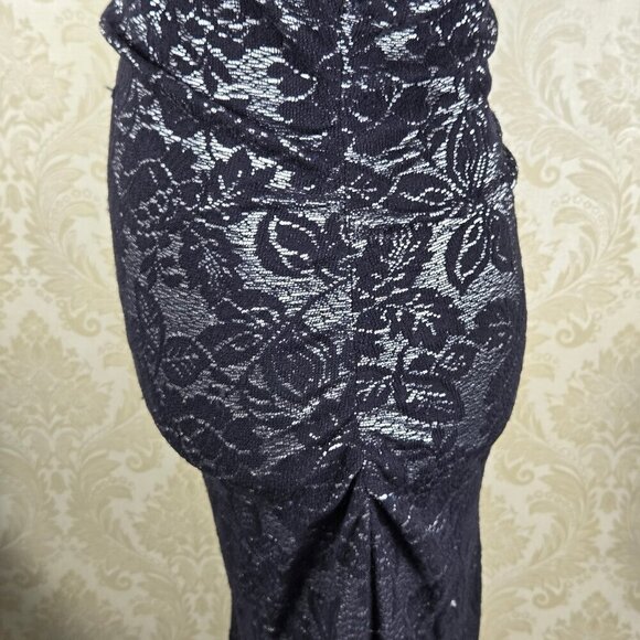 Laundry by Shelli Segal Size 6 Black Silver Bodycon Cocktail Dress Lace Pattern - Picture 7 of 16